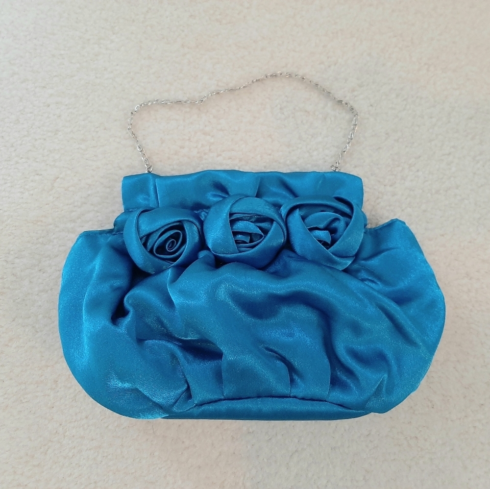 Turquoise Satin hand bag